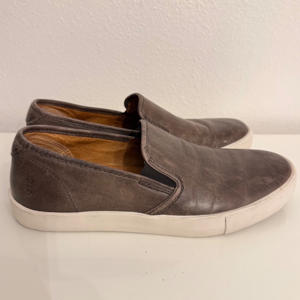 Frye Ludlow Slip On Leather Sneakers Mens 9.5 Slate Grey 3481501-SLT